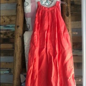 Coral linen sleeveless summer dress